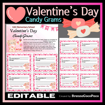 Preview of New Editable Valentine's Day Grams Flyer & Tags | School Fundraising Activity