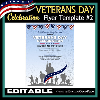 Preview of New Editable Veterans Day Celebration Flyer Template #2| Unique School Flyers