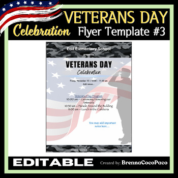 Preview of New Editable Veterans Day Celebration Flyer Template #3| Unique School Flyers