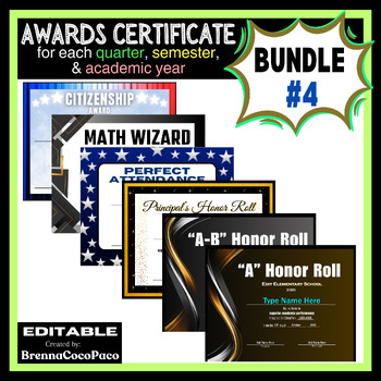 Preview of New! End of School Year Award Certificates - Easy-to-edit Award Certificates #4