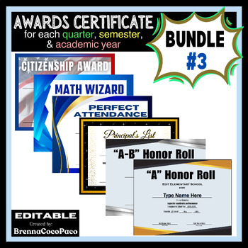 Preview of New! End of School Year Award Certificates - Easy-to-edit Award Certificates #3