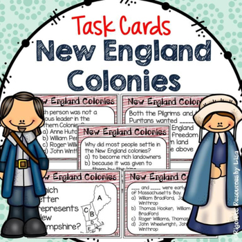 13 Colonies: New England Colonies Task Cards by Rigorous Resources by Lisa