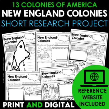 Preview of New England Colonies | 13 Colonies | Social Studies Research Project