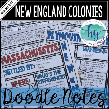 Preview of New England Colonies Doodle Notes and Digital Guided Notes