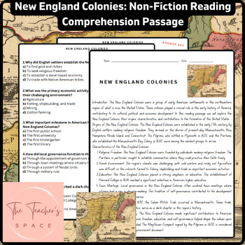 Preview of New England Colonies: Non-Fiction Reading Comprehension Passage