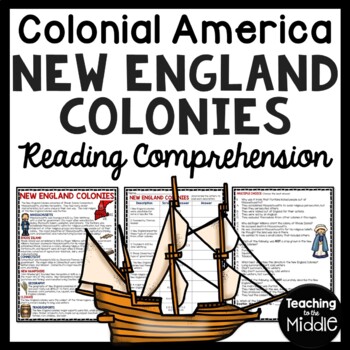 Preview of New England Colonies Reading Comprehension Worksheet Colonial America