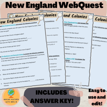 Preview of New England Colonies WebQuest