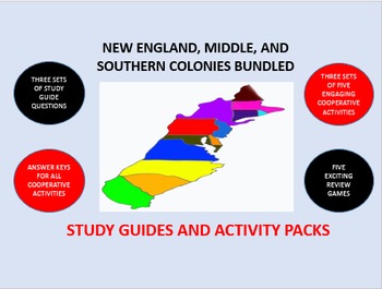 Preview of New England, Middle, Southern Colonies Bundle: Study Guide/Activity Packs