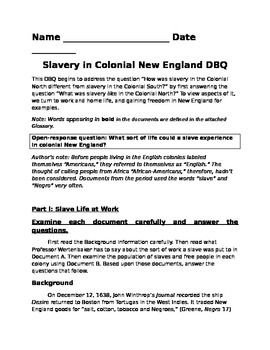 Preview of New England Slavery DBQ