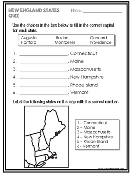 New England State Region Review Sheets And Quiz By Crystal Clear Teaching