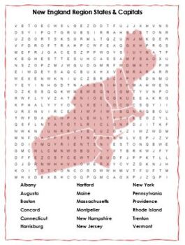 New England States Capitals Crossword Puzzle and Word Search Combo