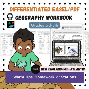 Preview of New England and Mid-Atlantic EASEL and PDF Differentiated US Geography Workbook
