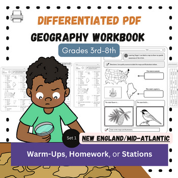 Preview of New England and Mid-Atlantic PRINTABLE Differentiated US Geography Workbook