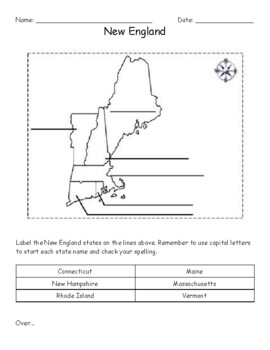 New England Blank Map Label States By Jeff Kotkin Tpt