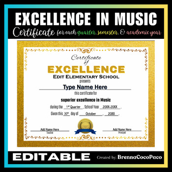 Preview of New! Excellence in Music Award Certificate | Quarter, Semester, & EOSY