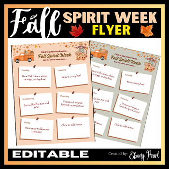Preview of New! Fall Spirit Week Flyer | School Wide Spirit Week Flyer #4