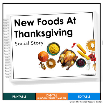 Preview of New Foods at Thanksgiving Social Story | EDITABLE