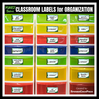 Preview of New Forest Themed Classroom Craft & Supply Labels | Print-ready and Editable