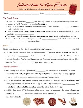 Preview of New France Scaffolded Notes - Alberta Grade 7 Social Studies