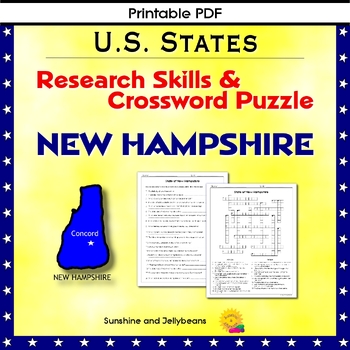 Preview of New Hampshire - Research Skills & Crossword Puzzle- US States Geography Activity
