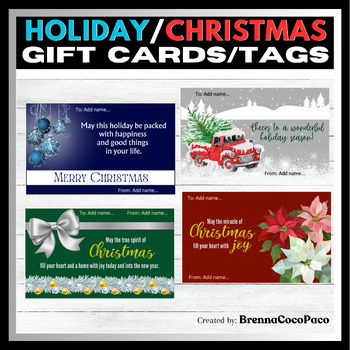 Preview of New! Holiday or Christmas Gift Cards or Treat Tags | Christmas Message Cards