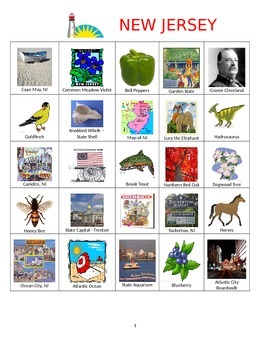 Preview of New Jersey Bingo:  State Symbols and Popular Sites