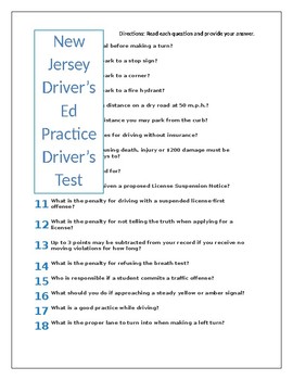 nj driving test questions and answers free