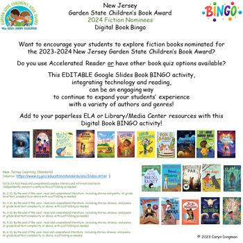 Preview of New Jersey Garden State CBA 2024 Fiction Book Nominees Digital Book BINGO