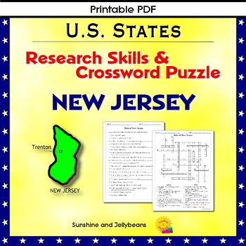 Preview of New Jersey - Research Skills & Crossword Puzzle - U.S. States Geography Activity