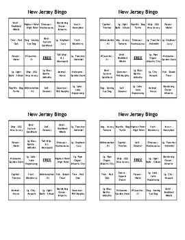 New Jersey State Bingo - 40 Different Bingo Cards - Just Print, Cut ...