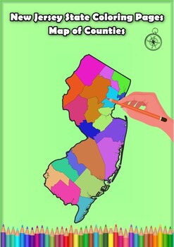 Preview of New Jersey State Coloring Pages Map of Counties Highlighting Rivers Lakes Cities