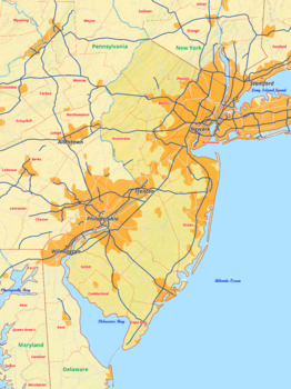 Preview of New Jersey map with cities township counties rivers roads labeled