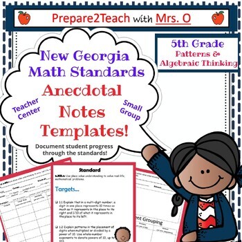 Preview of New Math Anecdotal Notes Template 5th Grade Patterning & Algebraic Reasoning