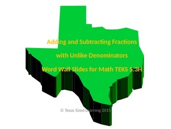 Preview of Math TEKS 5.3H Adding and Subtracting Fractions with Unlike Denominators