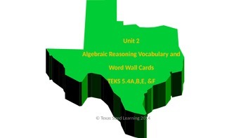 Preview of Math TEKS 5.4A,B,E, & F Algebraic Reasoning Vocabulary and Word Wall Cards