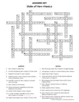 New Mexico Research Skills Crossword Puzzle U S States Geography