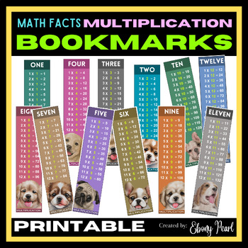 Preview of New! Multiplication Math Fact Bookmarks | Dog-Themed Bookmarks | Student Prize