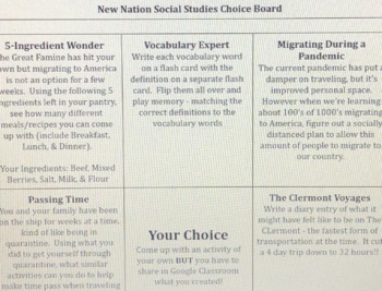 Preview of New Nation Social Studies Choice Board - 12