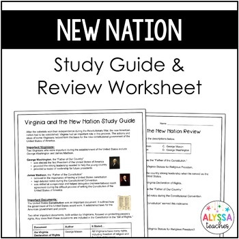 Preview of New Nation Study Guide and Review Worksheet (VS.6)
