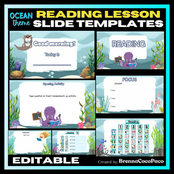 Preview of New Ocean Themed Reading ELA Lesson Slide Templates | Reading Class Powerpoint