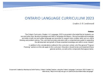 Preview of New Ontario 2023 Language Curriculum Grades 1-8 Continuum