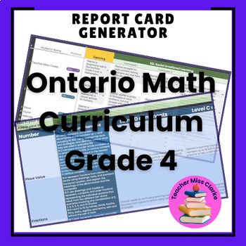 Preview of New Ontario Math Report Card Generator - Grade 4