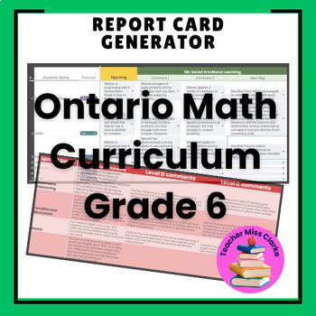 Preview of New Ontario Math Report Card Generator for Teachers - Grade 6