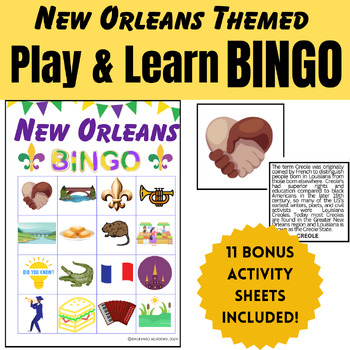 Preview of New Orleans Play & Learn BINGO Game PLUS 11 BONUS Fun Educational Activities