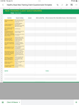 Preview of New Personal Training Client Questionnaire Template