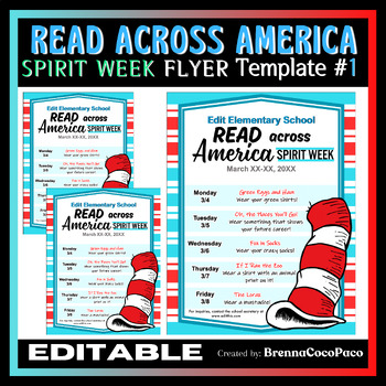 Preview of New! Read Across America Spirit Week Flyer Template #1 | Celebrate Dr. Seuss