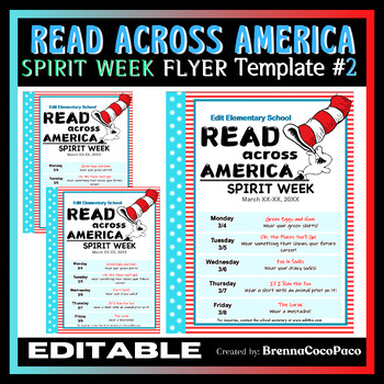 Preview of New! Read Across America Spirit Week Flyer Template #2 | Celebrate Dr. Seuss