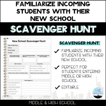 Preview of New School Scavenger Hunt for Incoming Students