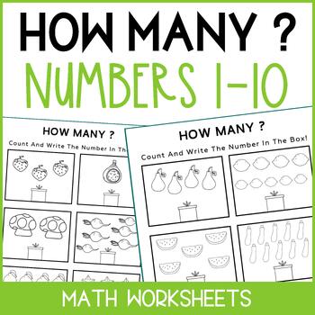 Preview of New School Year Math | How Many? Counting to Ten Numbers 1-10 Count and Write .