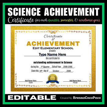 Preview of New! Science Achievement Certificate | Quarter, Semester, & EOSY